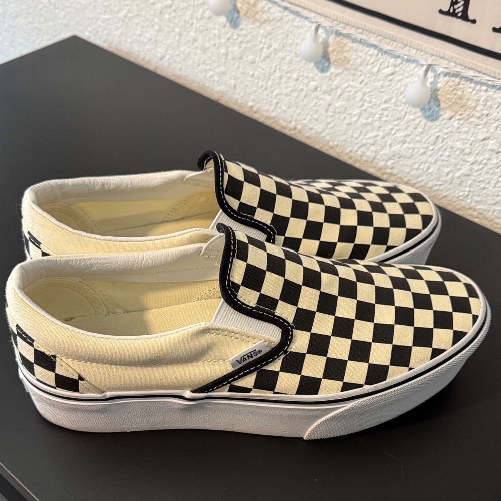 Vans Slip-On Platform Checkerboard Sneakers - Black & White